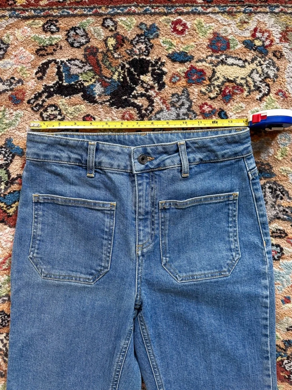 Vanessa Bruno Dompay High Rise Flare Jeans Indigo Size 6 26 Contrast Stitch NWOT - Picture 3 of 10